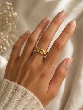 18k Gold Plated Braided Women's Ring - Size 7